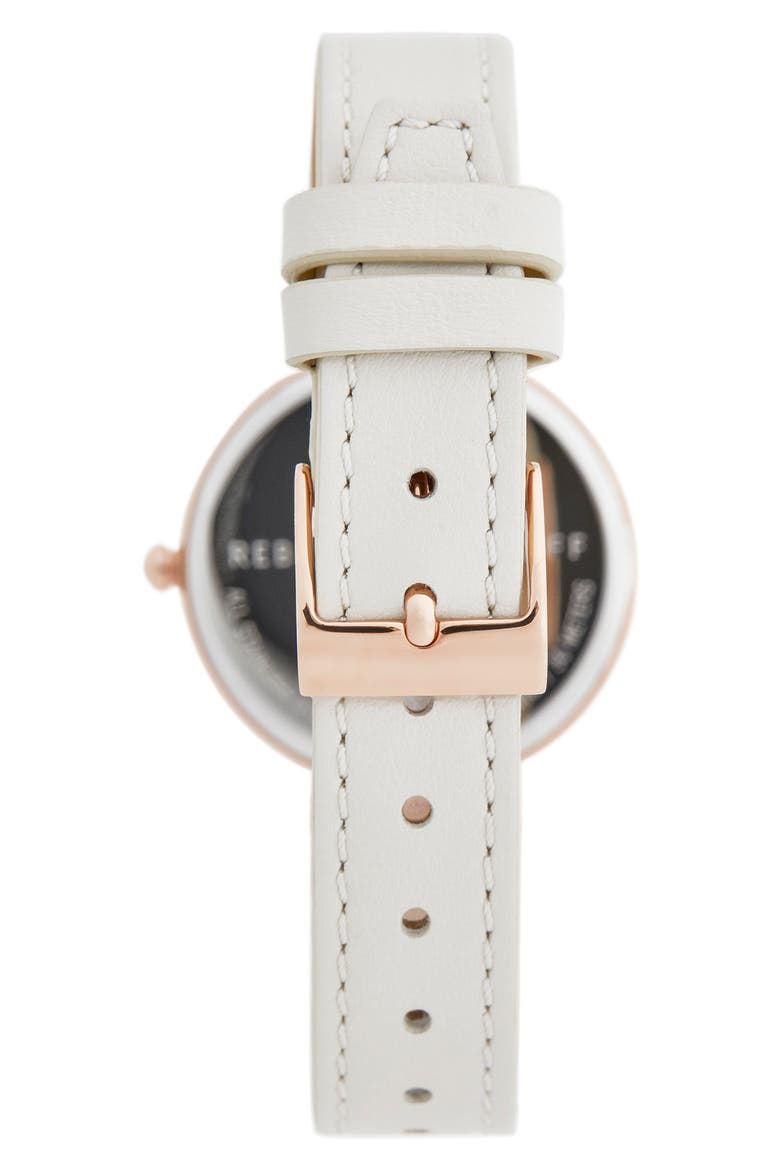 Nina Leather Strap Watch, 33mm, Alternate, color, WHITE/ SILVER/ ROSE GOLD