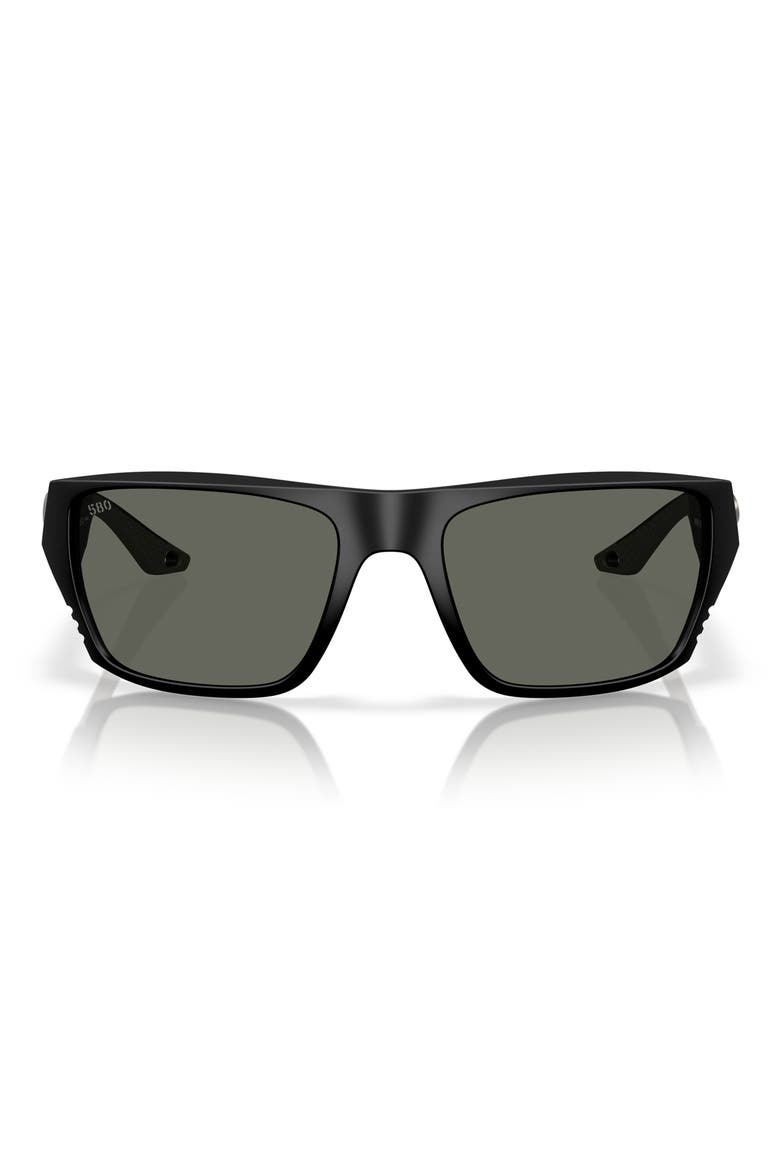 Finlet 59mm Polarized Rectangular Sunglasses, Main, color, MATTE BLACK/ GRAY 580G