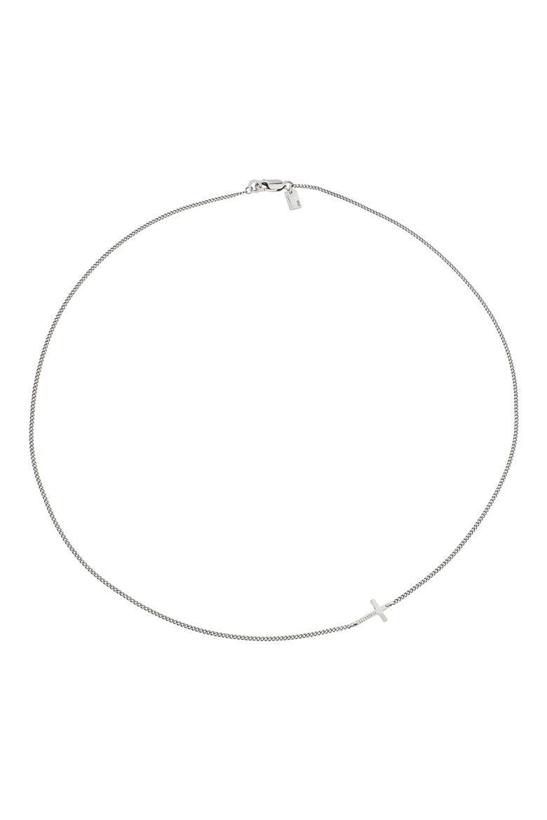 Men's Short Cross Necklace, Main, color, WARM SILVER