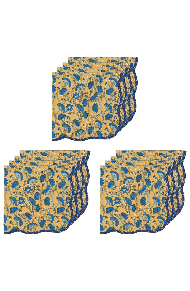 Danica Brands Fan Flower Block Print Napkins - Set of 12, Main, color, Blue