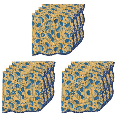 Fan Flower Block Print Napkins - Set of 12