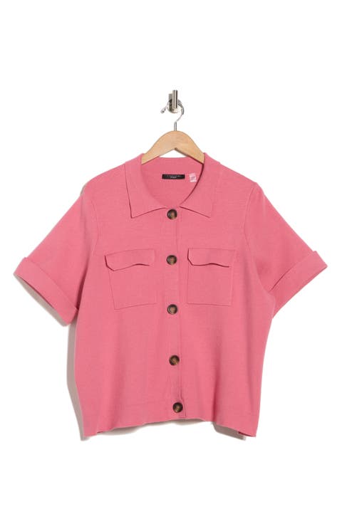 Short Sleeve Button Front Cardigan (Plus)