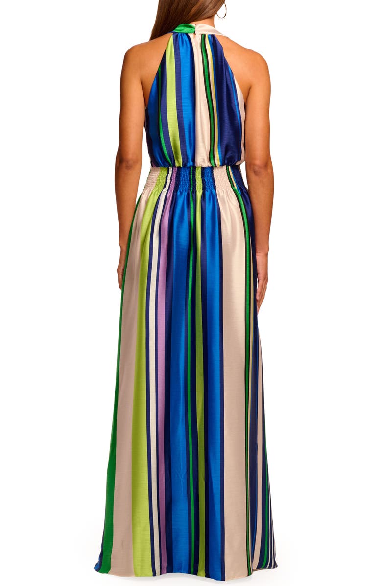 Ramy Brook Kamil Stripe Sleeveless Satin Maxi Dress, Alternate, color, Ultramarine Stripe