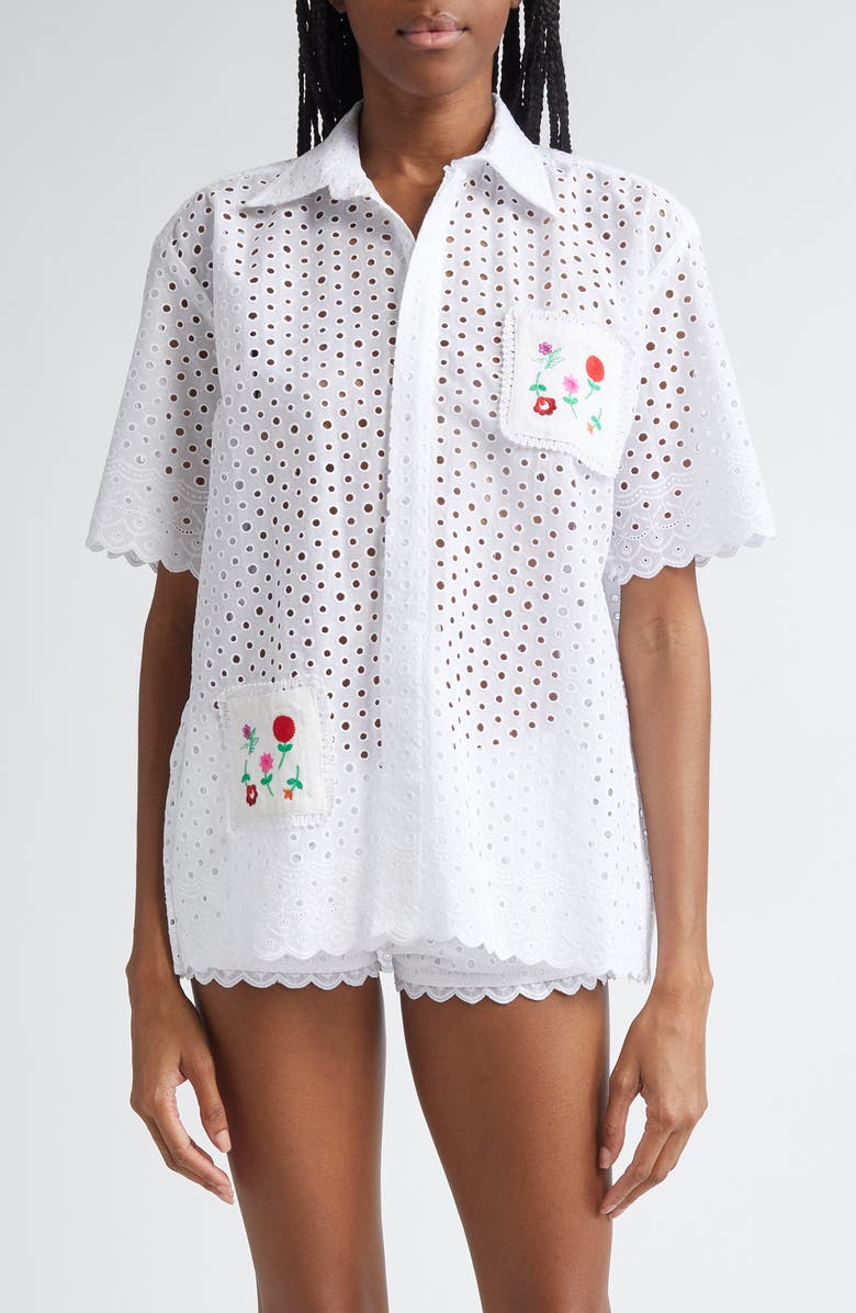 KÚR Coaster Pockets Broderie Anglaise Shirt, Main, color, 