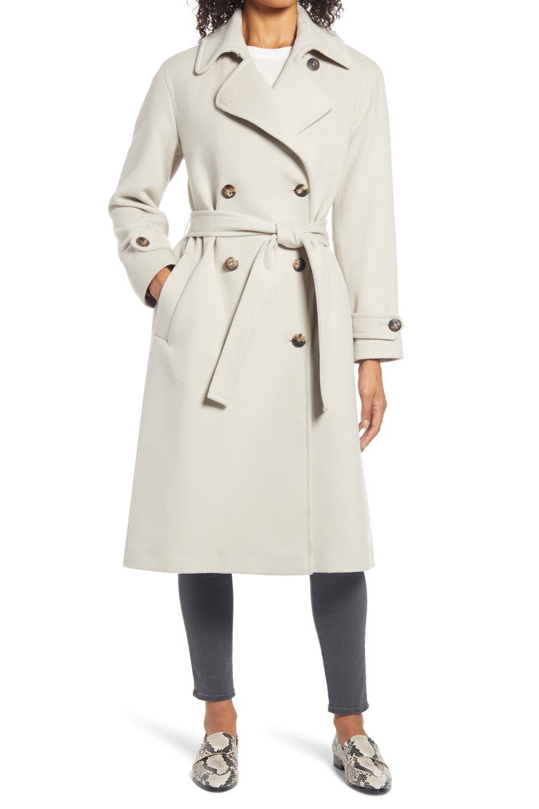 Wool Double Breasted Trench Coat, Main, color, SHALE