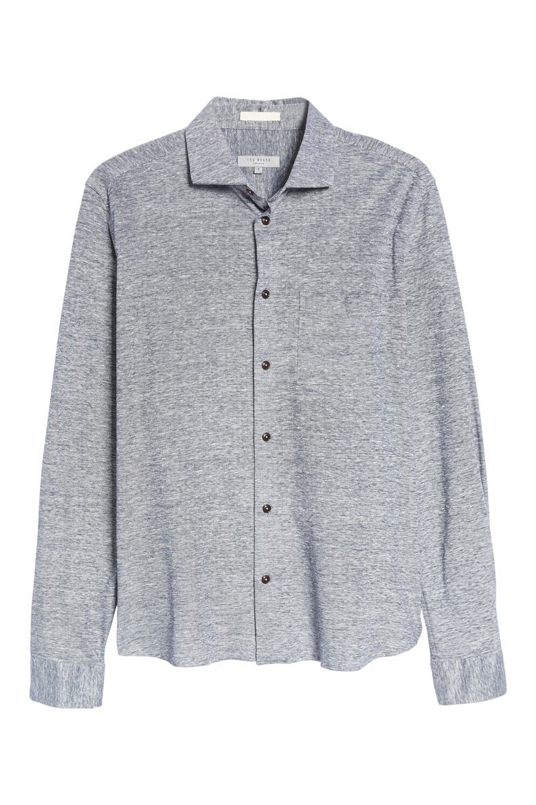Mitre Knit Linen & Cotton Button-Up Shirt, Alternate, color, NAVY