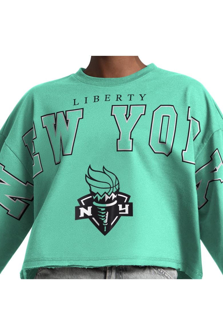 Women's Starter  Mint New York Liberty Bleachers Cropped Drop Shoulder Sweatshirt, Alternate, color, Mint