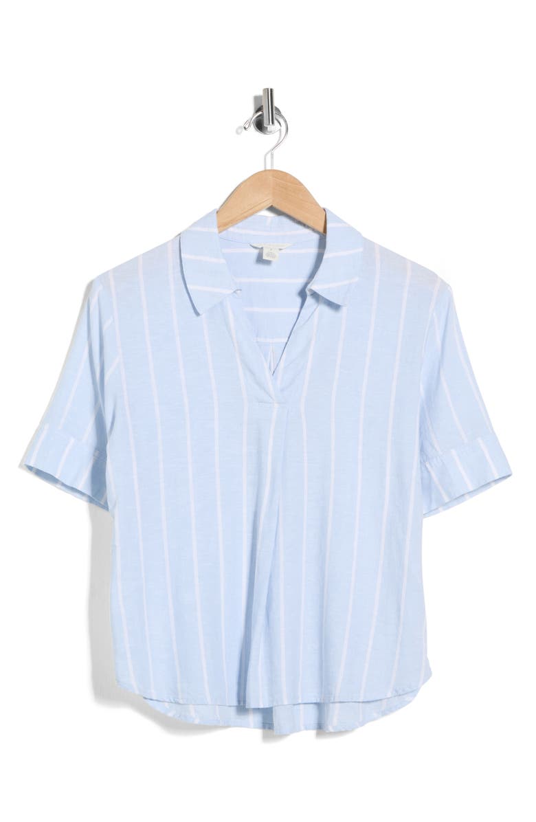 Caslon<sup>®</sup> Stripe Linen Blend Popover Top, Alternate, color, Blue- White Rhode Stripe