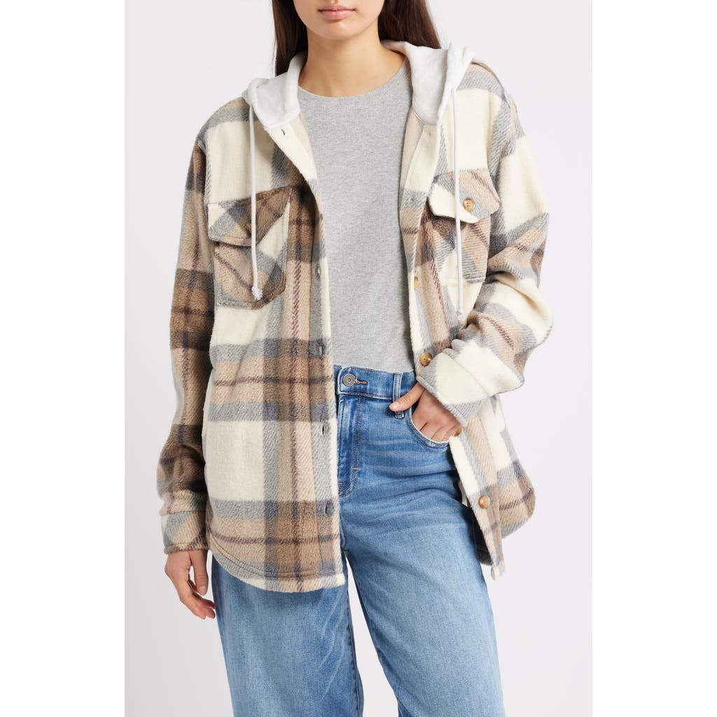 Thread & Supply Hooded Fleece Shacket In Brown