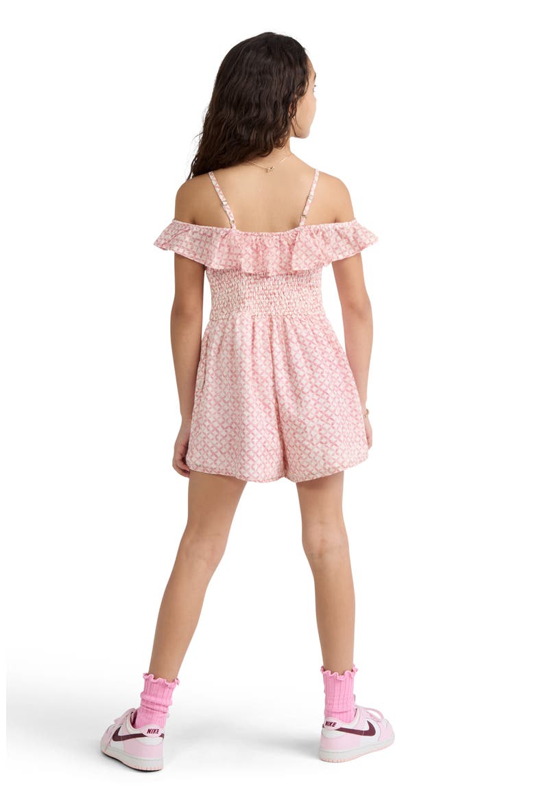 Kids' Cold Shoulder Cotton Romper, Alternate, color, GEO TILE PINK