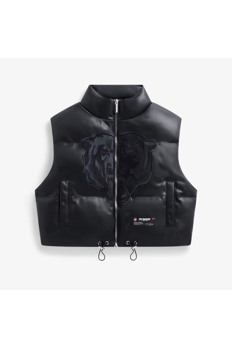 Women's  Black Chicago Bears Faux Leather Cropped Puffer Vest, Main, color, Black