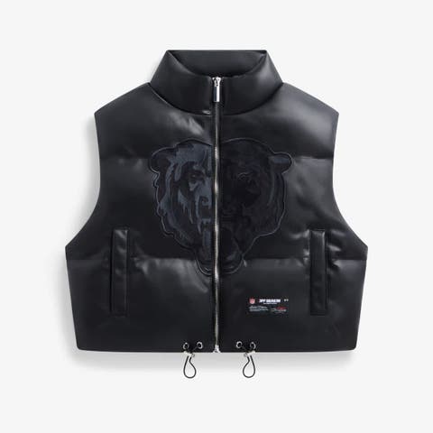 Women's  Black Chicago Bears Faux Leather Cropped Puffer Vest