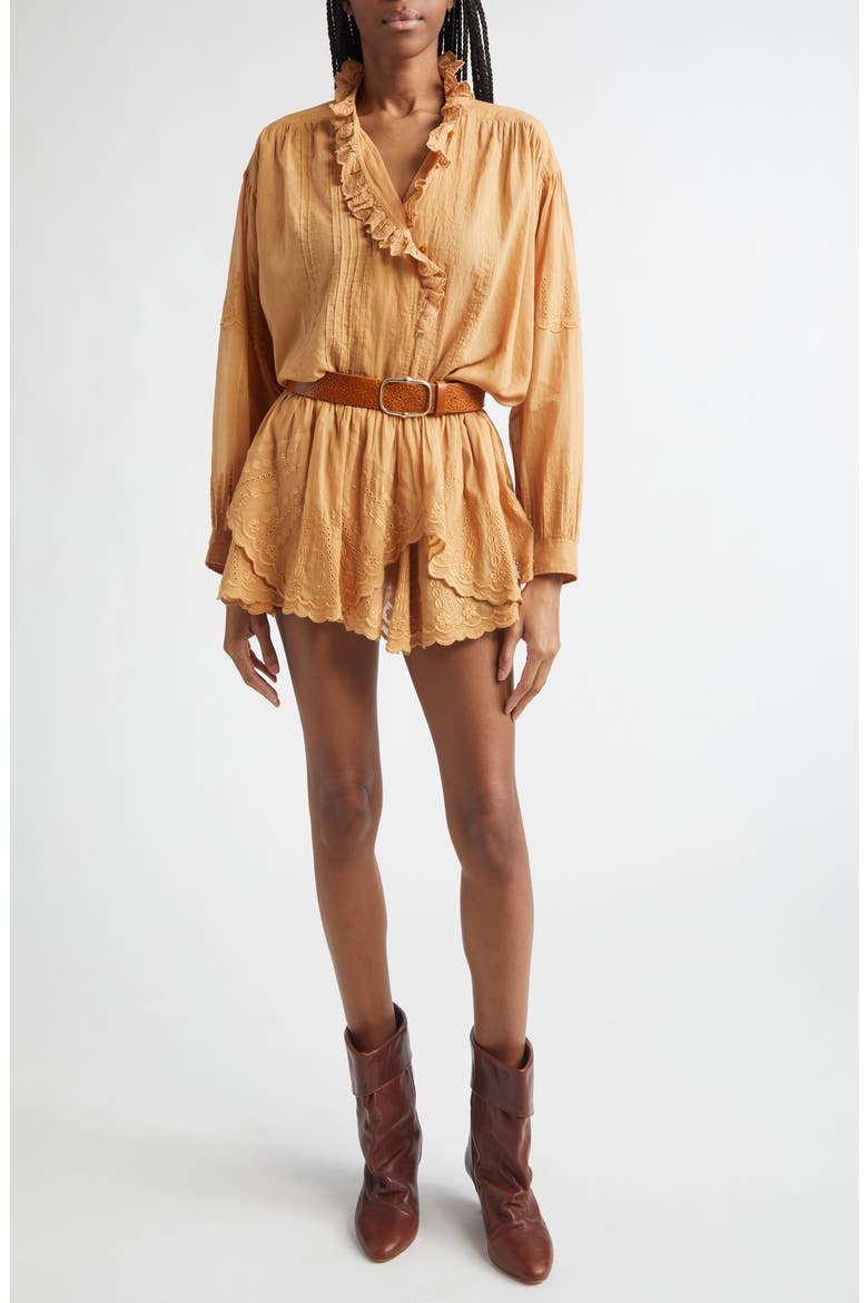 Leota Ruffle Cotton Top, Alternate, color, CARAMEL