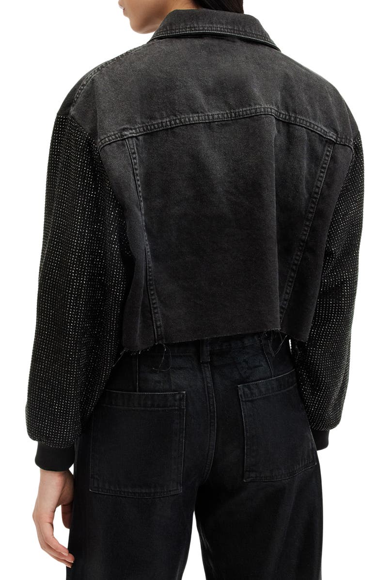 AllSaints Anders Beaded Sleeve Detail Denim Trucker Jacket, Alternate, color, 