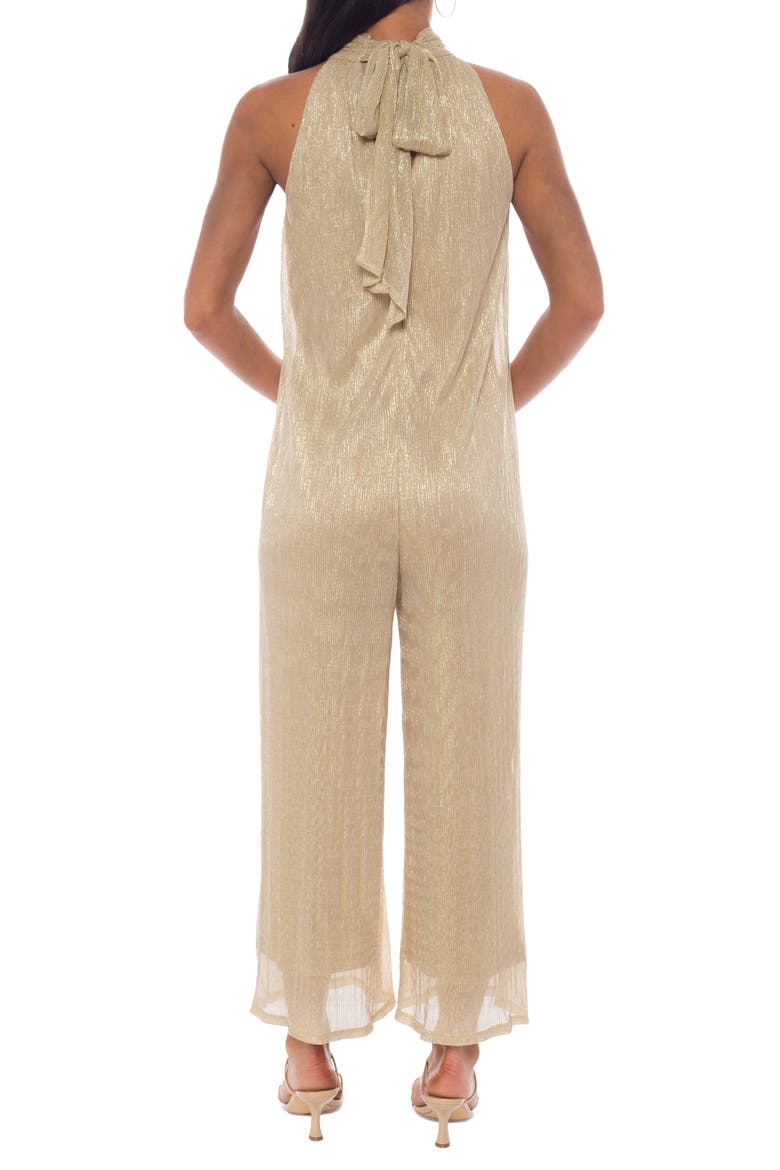 Metallic Pleated Sleeveless Jumpsuit, Alternate, color, CHAMPAGNE