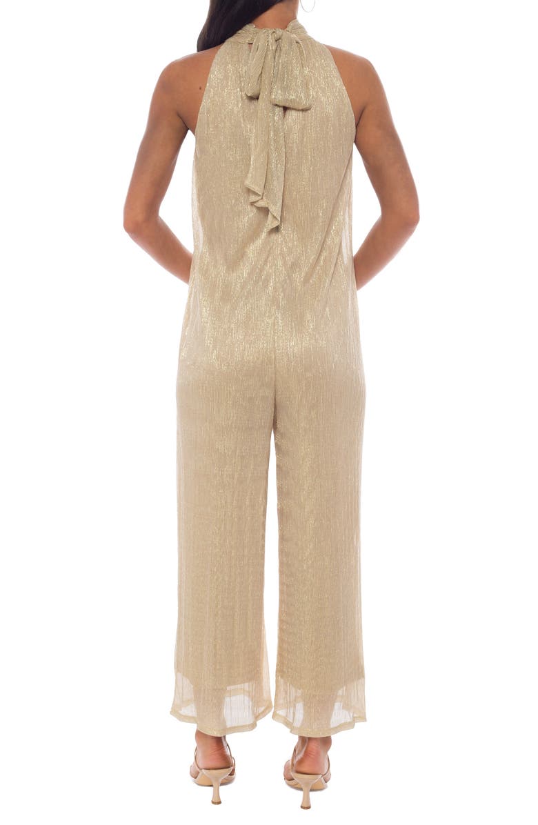 Marina Metallic Pleated Sleeveless Jumpsuit, Alternate, color, 