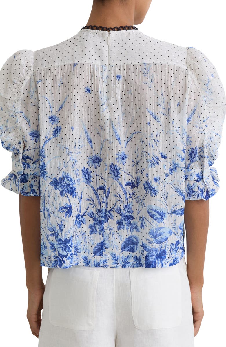 Reiss Minni Floral Ruffle Top, Alternate, color, Ivory/ Blue