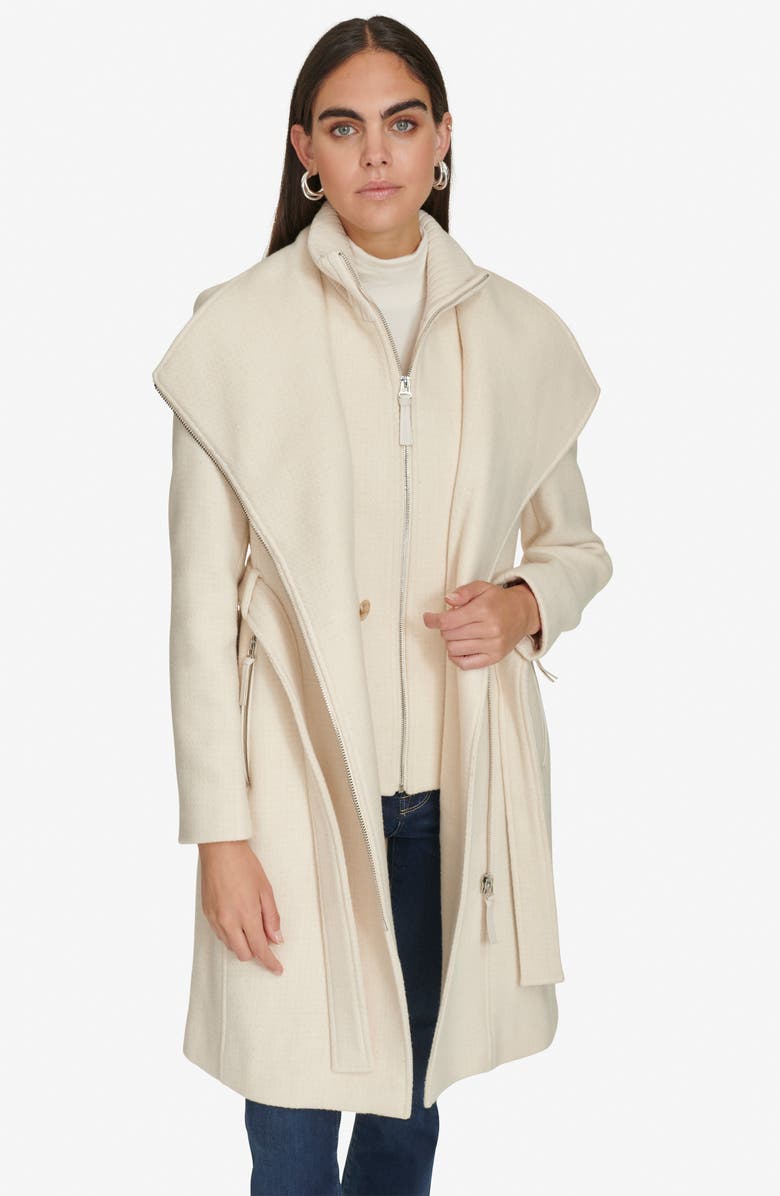 Calvin Klein Angled Zip Twill Coat, Alternate, color, Nude