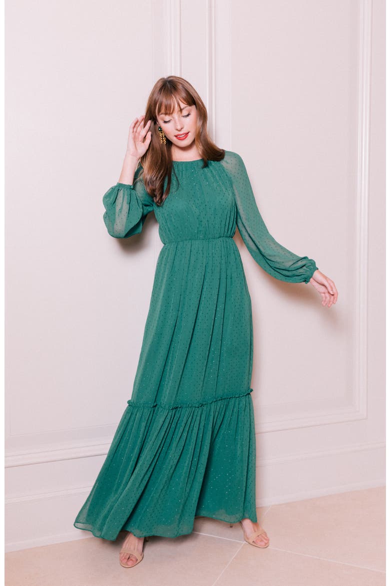 Long Sleeve Chiffon Maxi Dress, Alternate, color, HOLLY