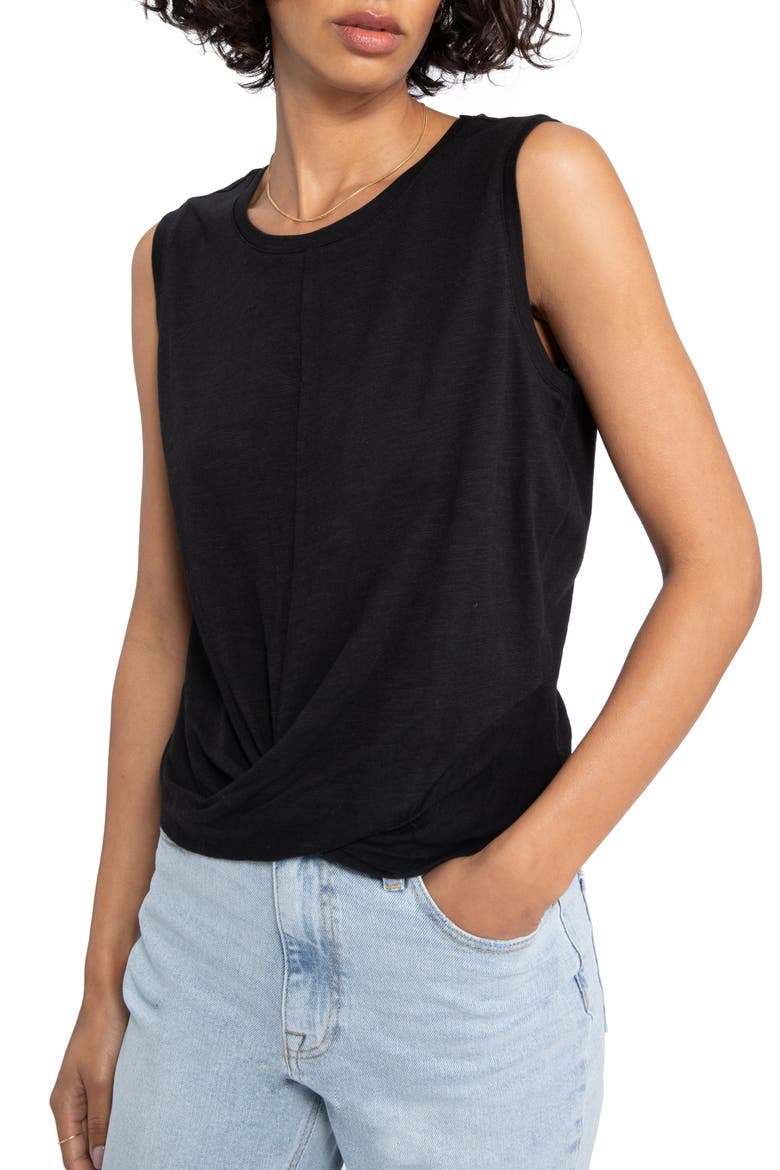 Twisted Cotton Blend Slub Jersey Tank, Main, color, BLACK