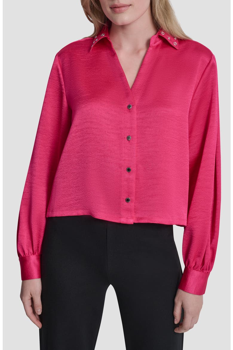 Grommet Collar Button-Up Shirt, Main, color, HOT PINK
