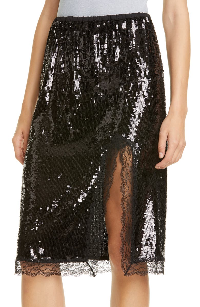 Michael Kors Collection Michael Kors Lace Trim Sequin Skirt, Alternate, color, 