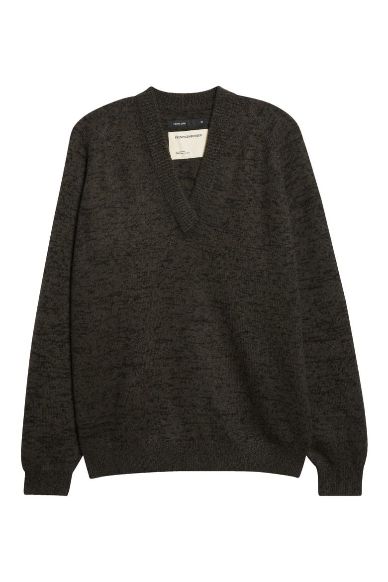 BF Cashmere & Wool V-Neck Sweater, Alternate, color, BLACK OLIVE / BLACK