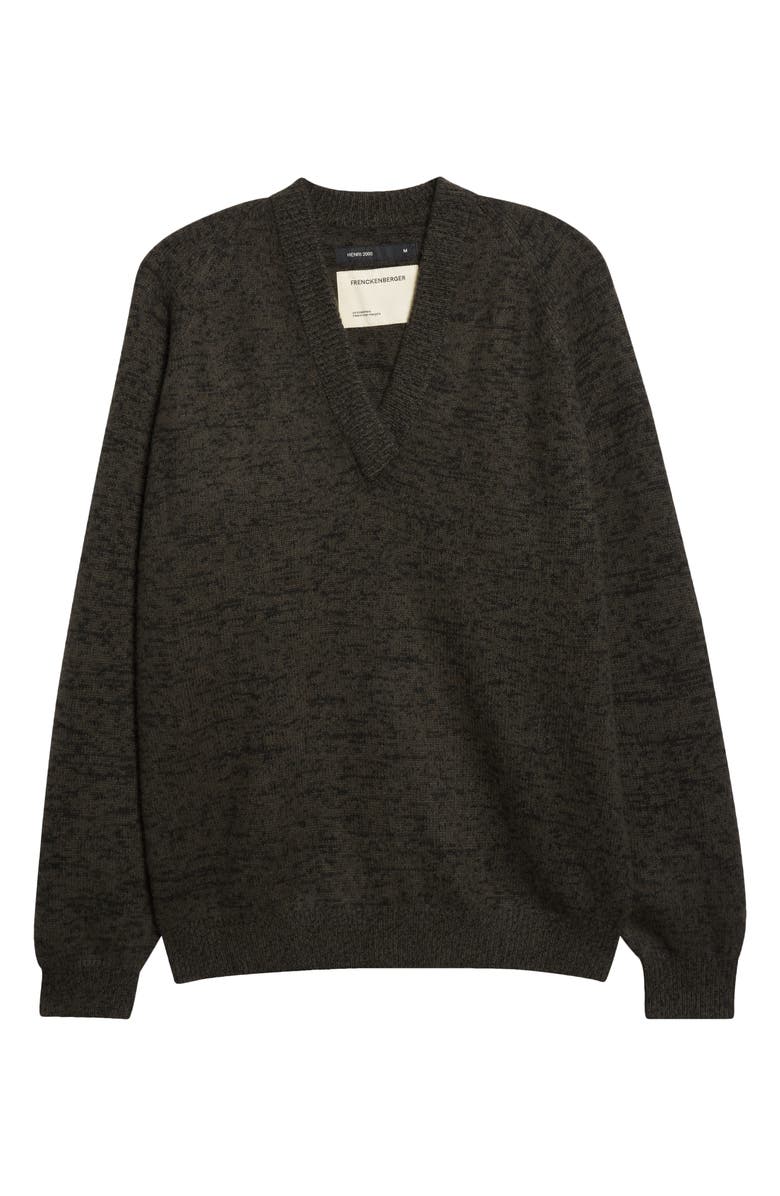 FRENCKENBERGER BF Cashmere & Wool V-Neck Sweater, Alternate, color, Black Olive / Black