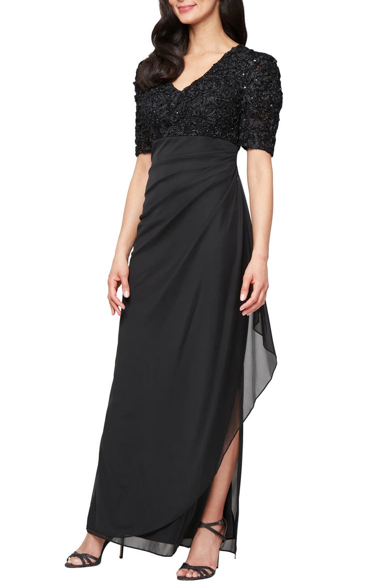 empire waist black dress Alex Evenings Petite - Color:Fuchsia/Pink Dazzle the night away Dresses: Mesh Dresses simple cocktail dresses Women's