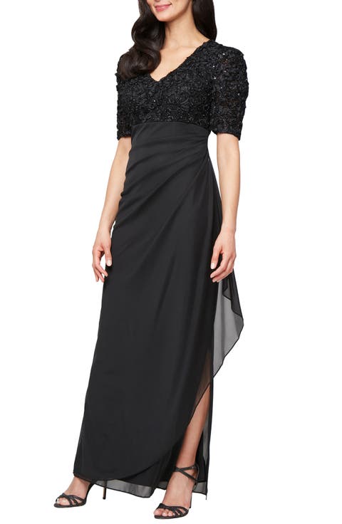 Embellished Short Sleeve Empire Waist Gown (Petite)