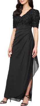Alex Evenings Embellished Short Sleeve Empire Waist Gown