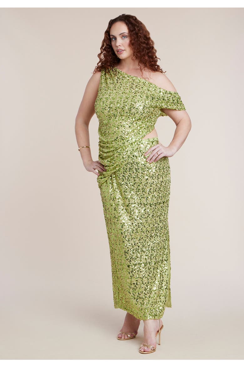 Off The Shoulder Embellished Maxi Dress, Alternate, color, CACTUS
