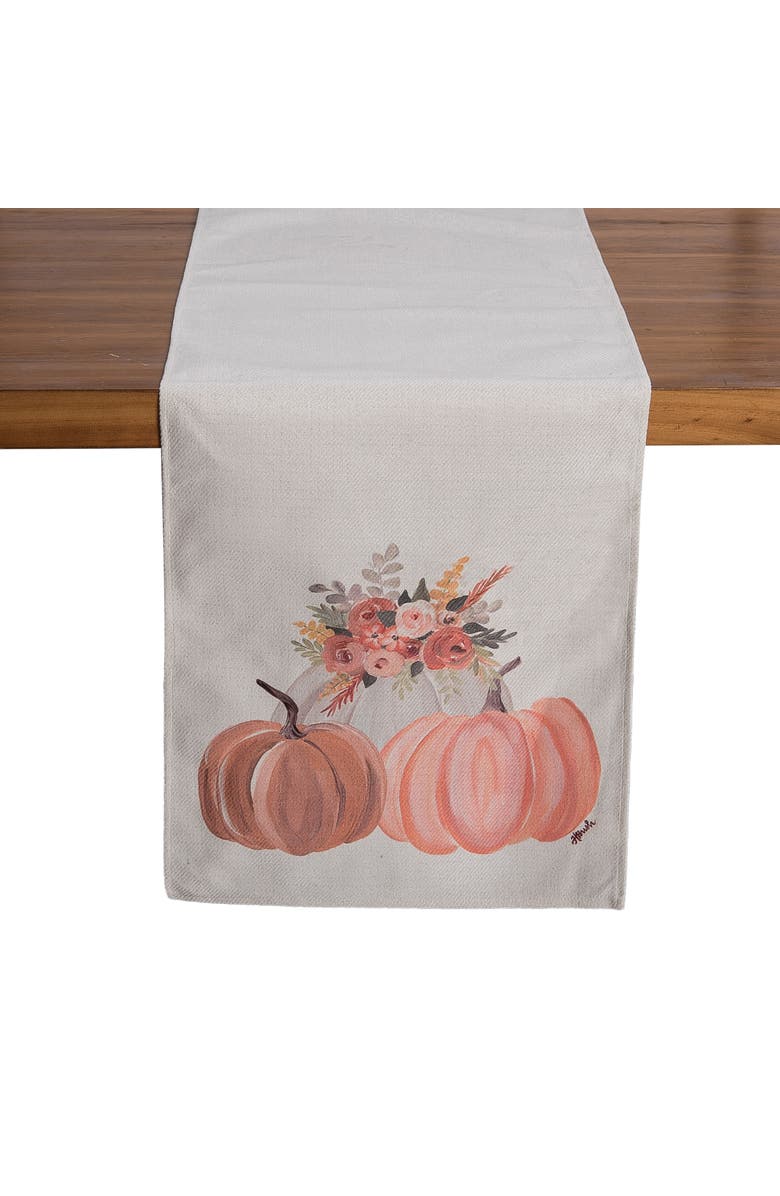 Transpac Table Runner with Pumpkin Florals Fall Harvest Indoor Decoration, Main, color, Orange