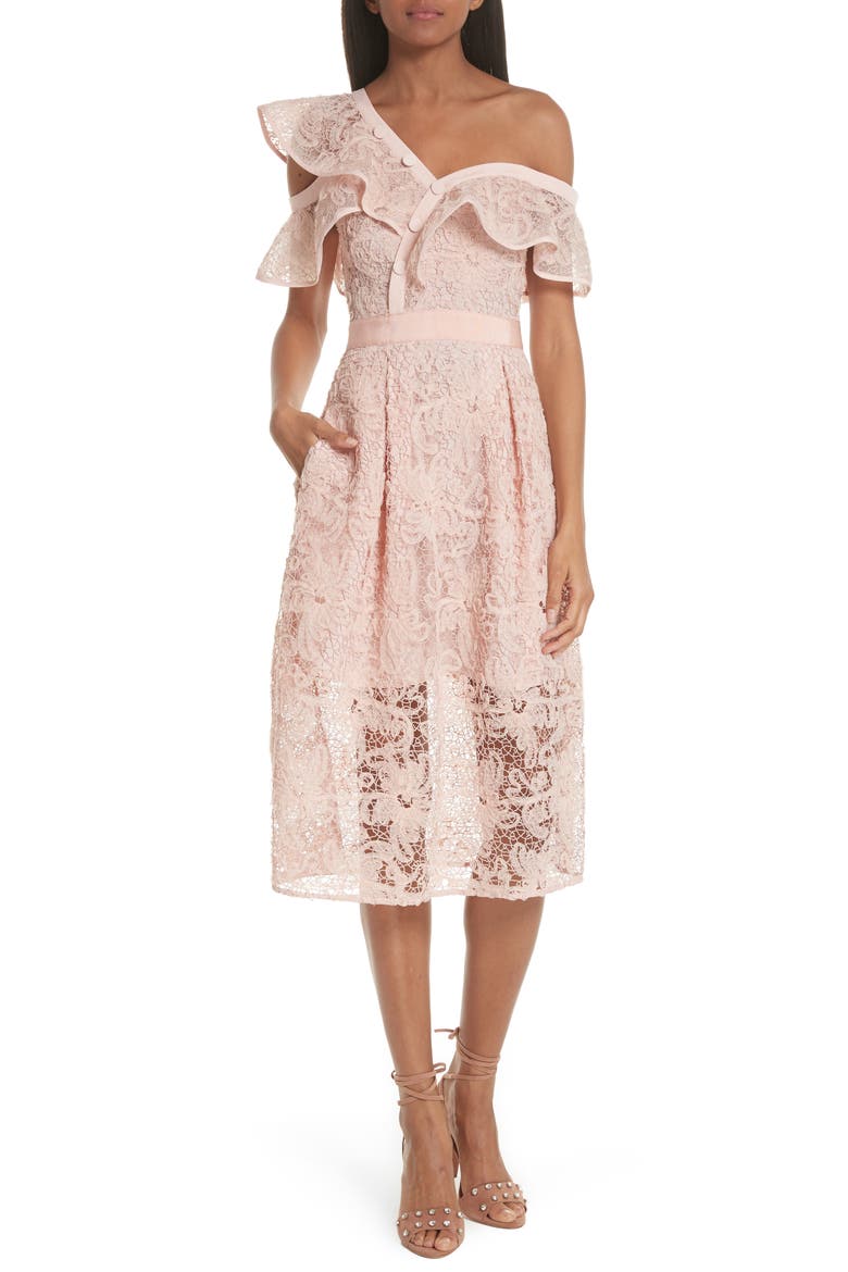 Lace Shoulder Cutout Midi Dress, Main, color, PINK