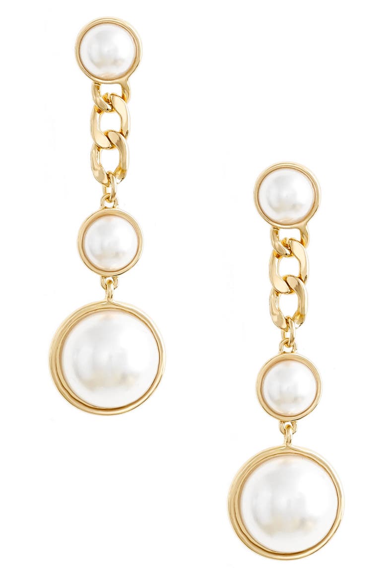 Imitation Pearl Drop Earrings, Main, color, GOLD