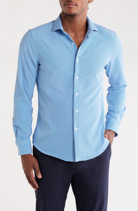Geo Print Stretch Button-Up Shirt