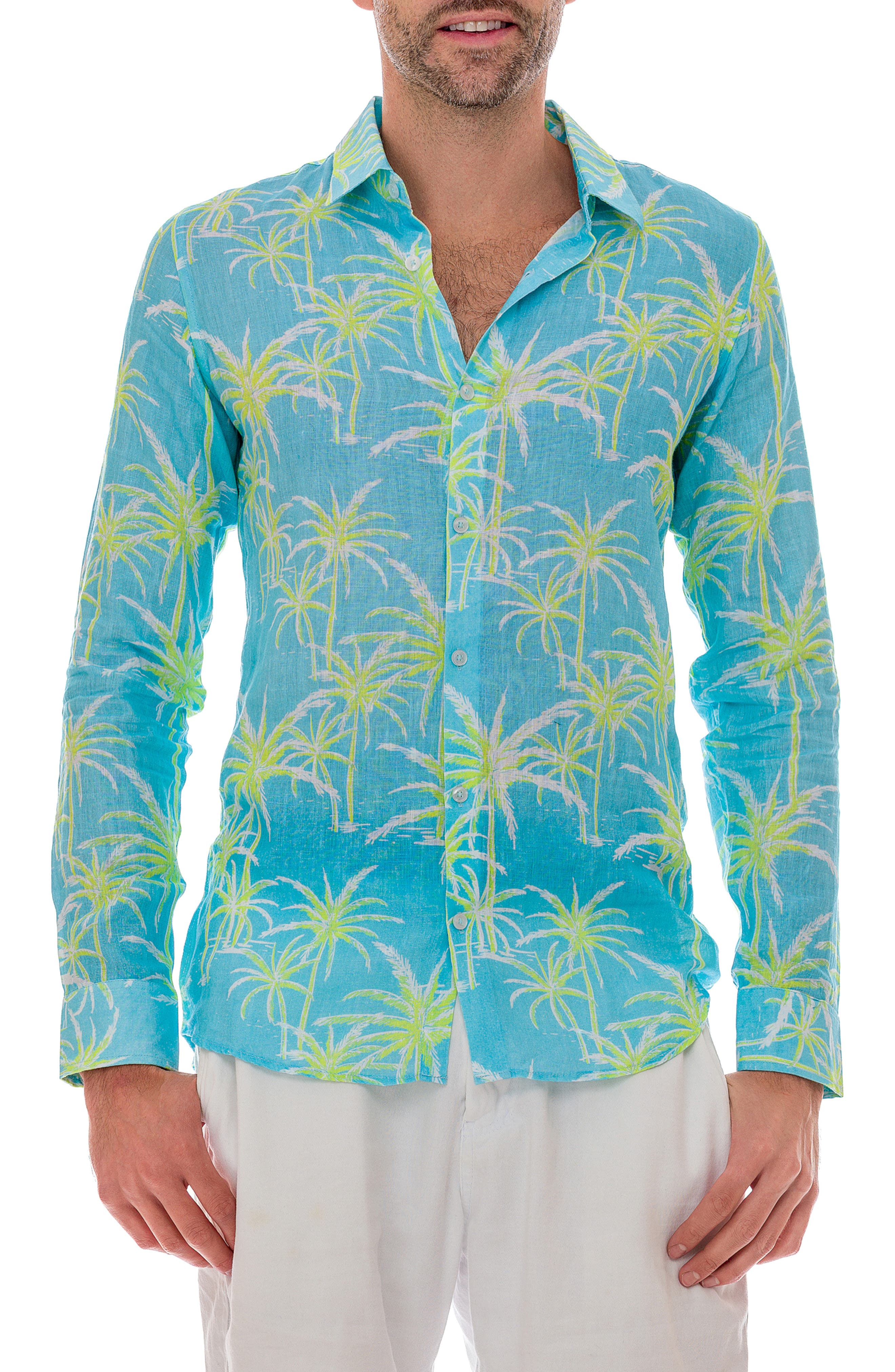 RANEES Palm Linen Button-Up Shirt