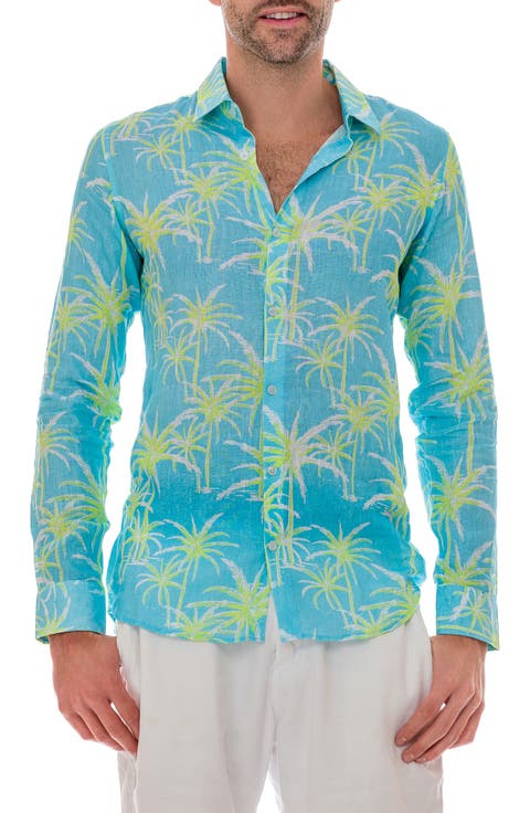Palm Linen Button-Up Shirt