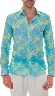 RANEES Palm Linen Button-Up Shirt