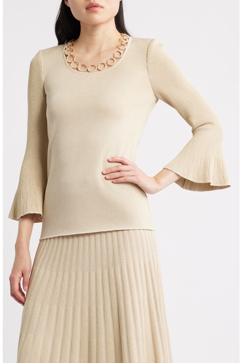 Grommet Accent Metallic Knit Scoop Neck Top, Main, color, BISCOTTI/GOLD
