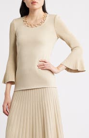 Misook Grommet Accent Metallic Knit Scoop Neck Top