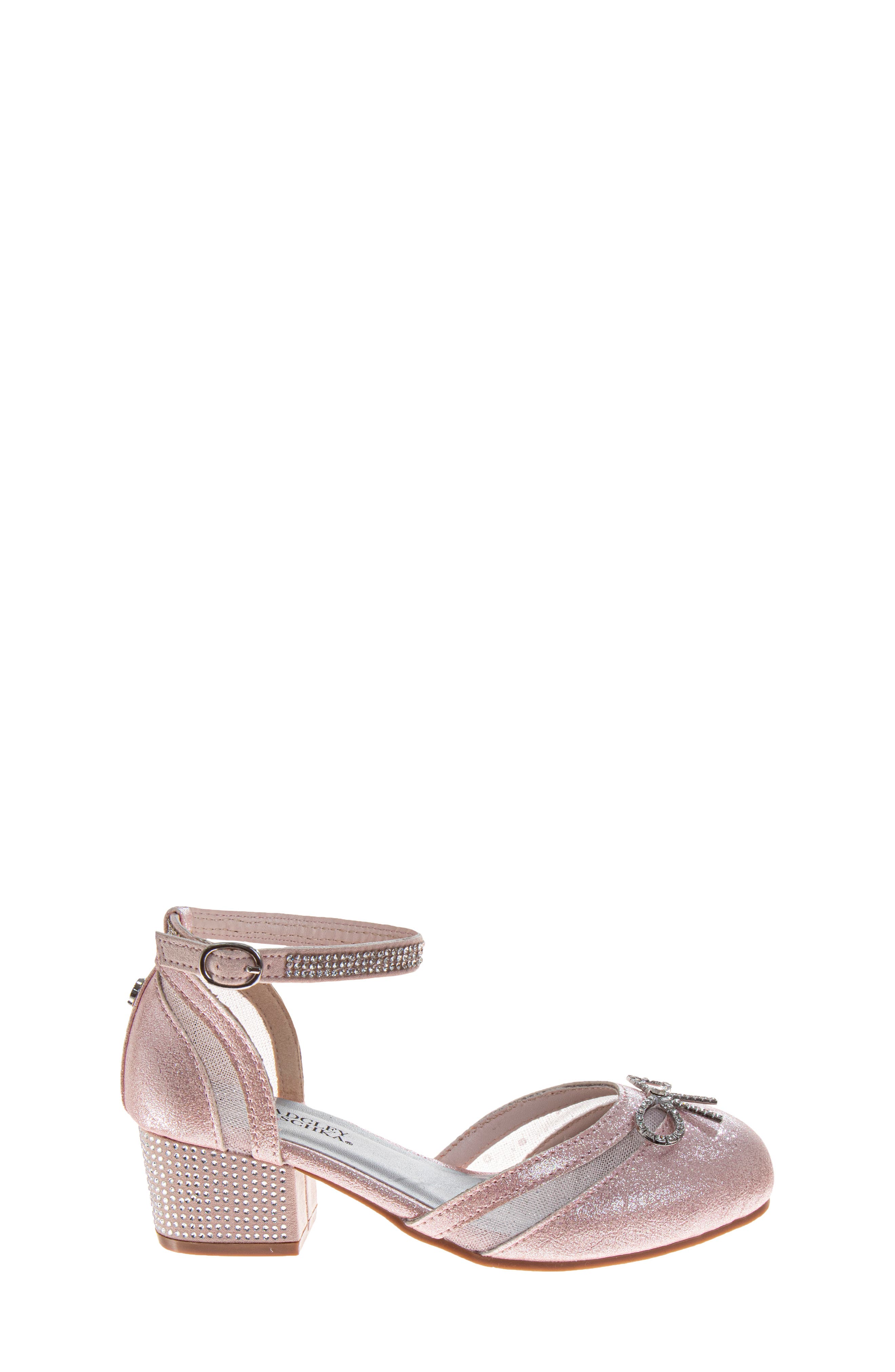 Badgley Mischka Collection Kids' Crystal Bow Ankle Strap Pump, Alternate, color, Pink