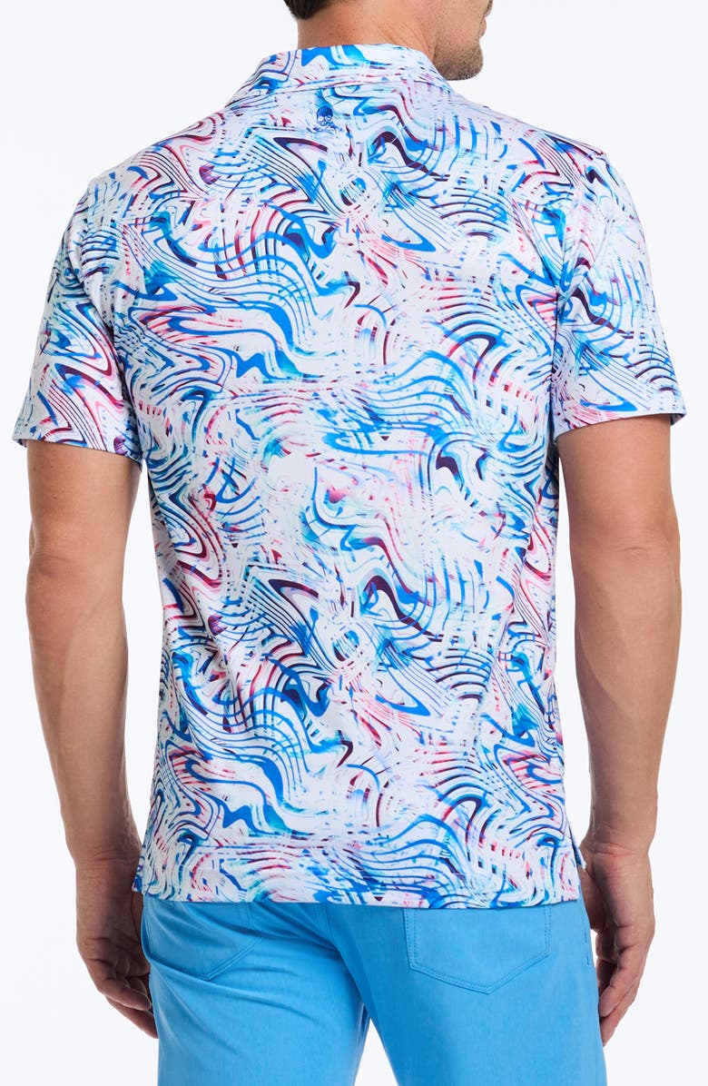 Robert Graham Wavelength Abstract Print Cotton Blend Performance Golf Polo, Main, color, Blue