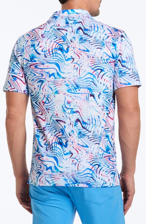 Wavelength Abstract Print Cotton Blend Performance Golf Polo