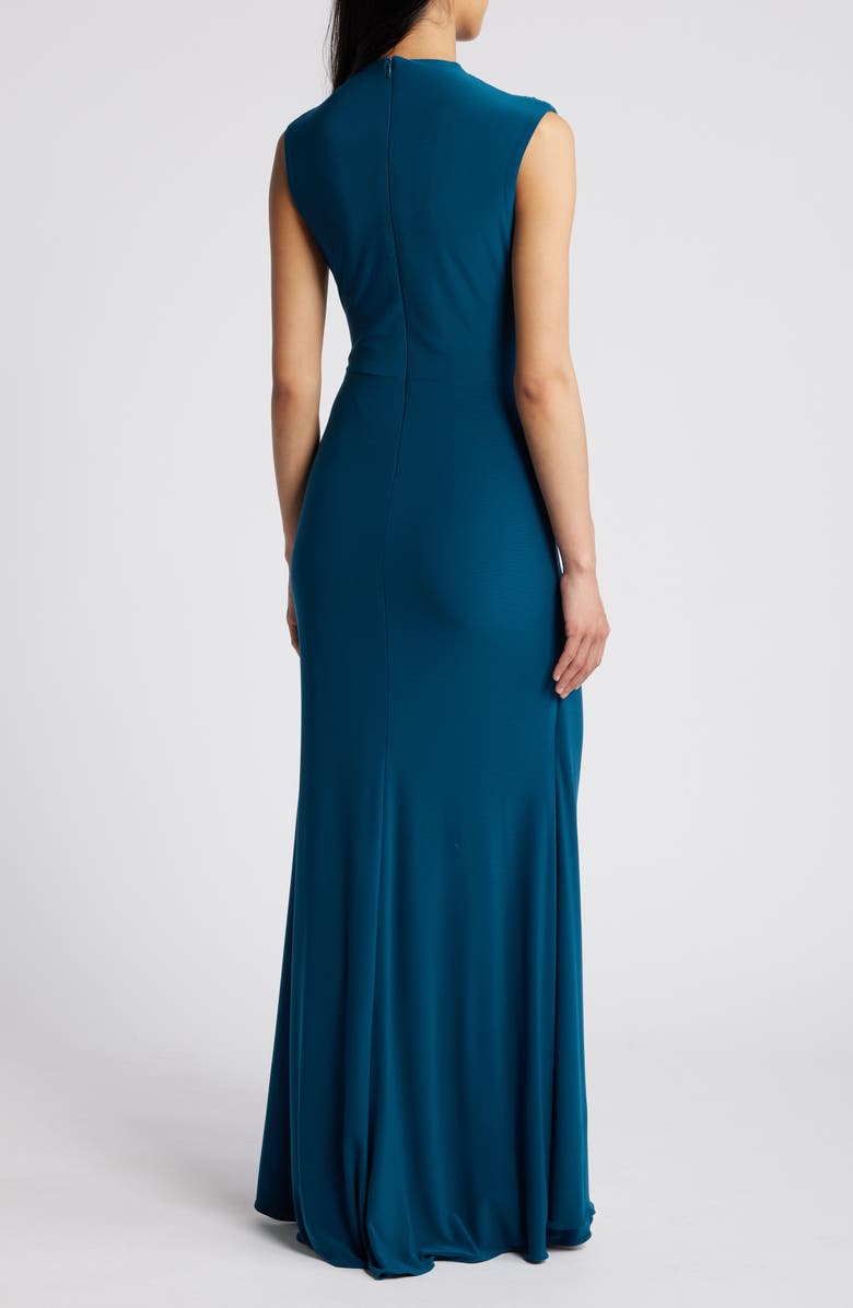 Betsy & Adam Ruched Sleeveless Gown, Alternate, color, Mallard