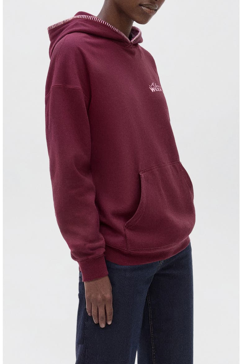 Almost Weekend Embroidered Hoodie, Alternate, color, MAROON