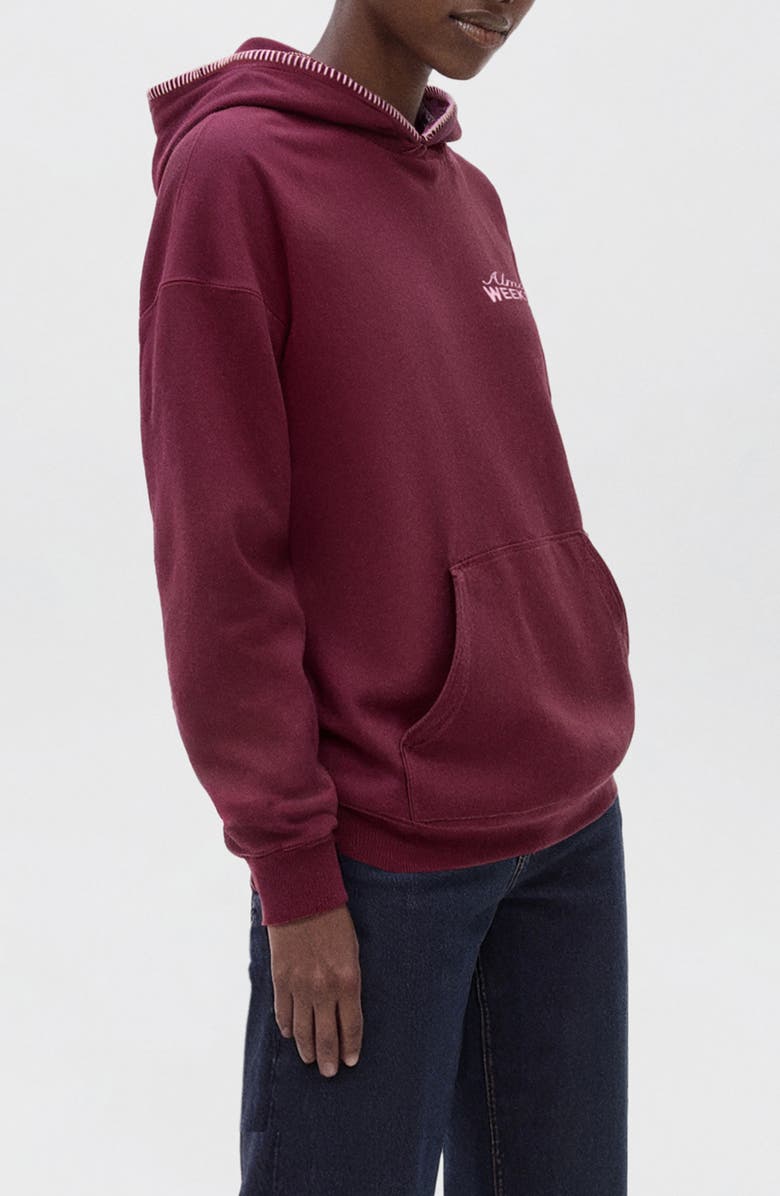 MANGO TEEN Almost Weekend Embroidered Hoodie, Alternate, color, Maroon