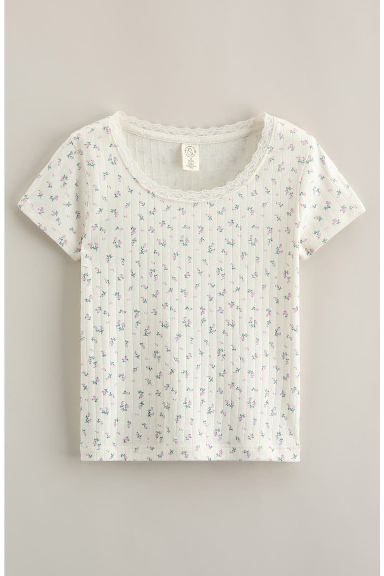 Kids' Lace Trim Pointelle Top, Main, color, IVORY EGRET MINI ROSETTE