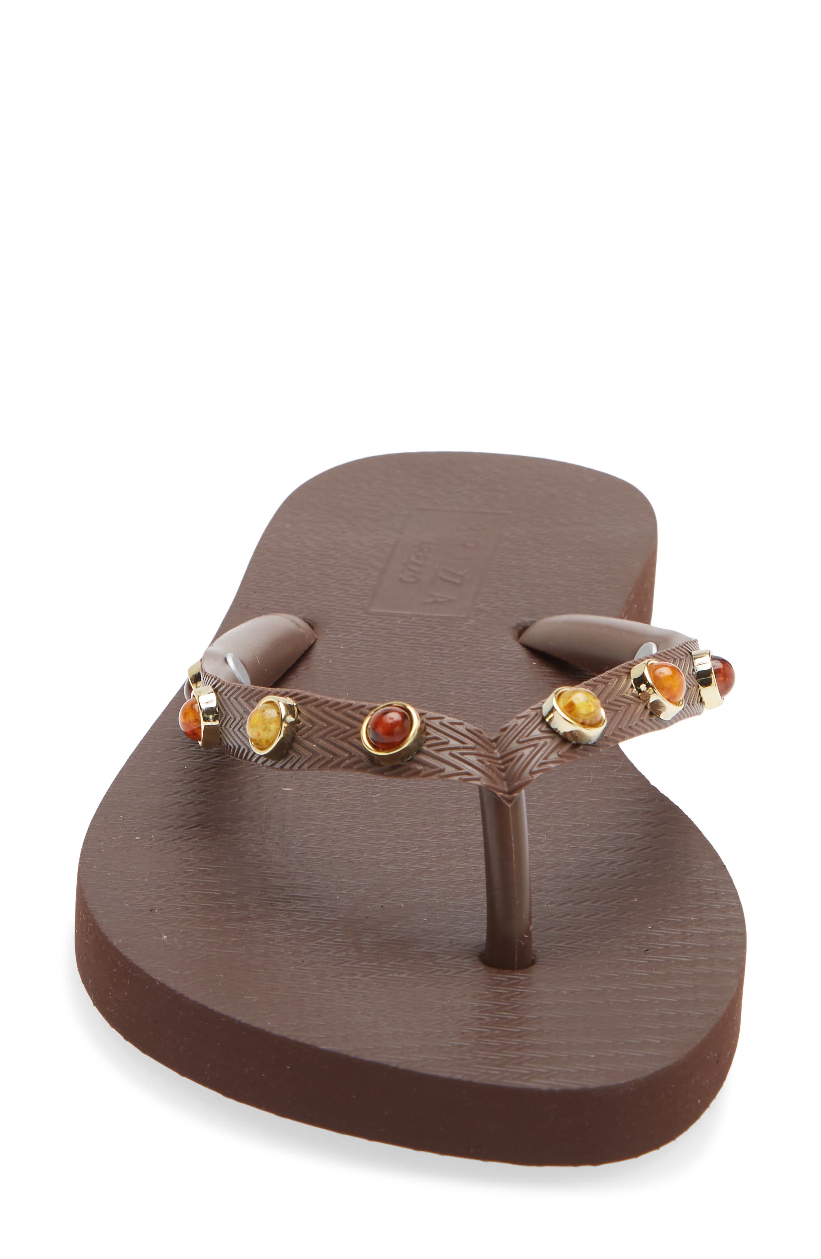 Stone Embellished Flip Flop, Alternate, color, CHOCOLATE