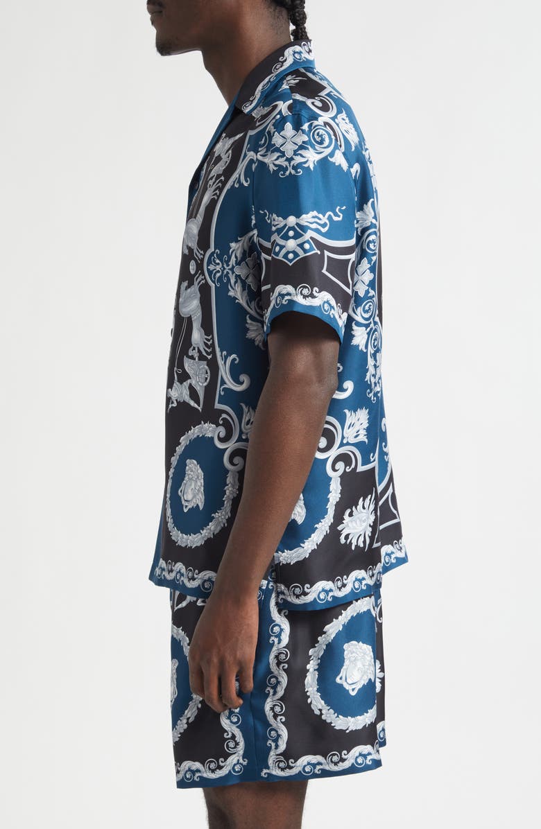 Versace La Coupe des Dieux Silk Camp Shirt, Alternate, color, Black Petrol Blue